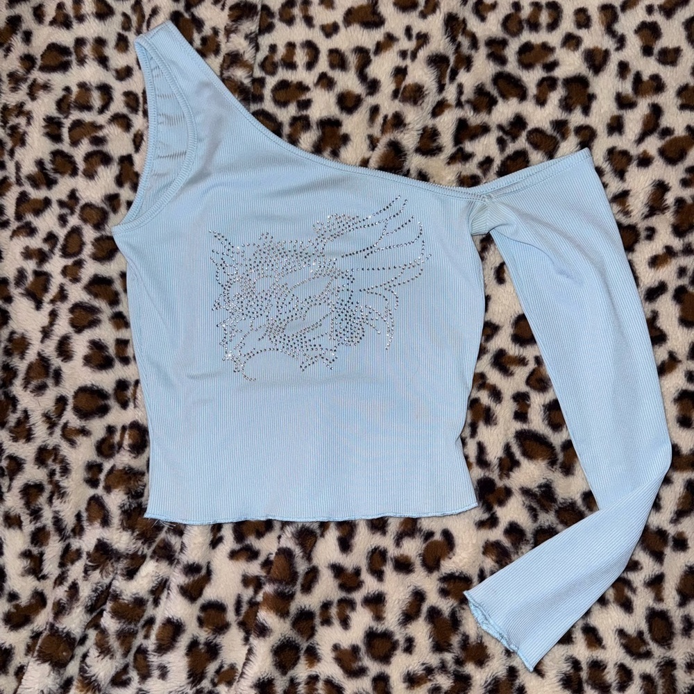 y2k rhinestone off shoulder top